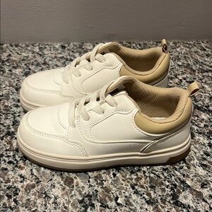 Kids White and Tan Sneakers